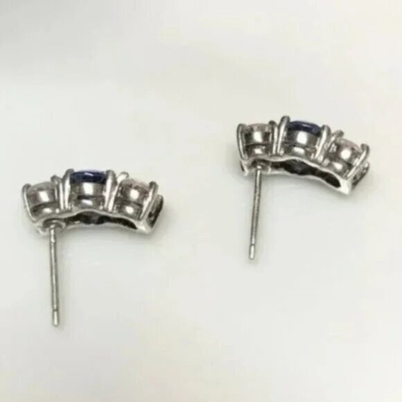 Sapphire & Clear CZ Earrings - Picture 2 of 4